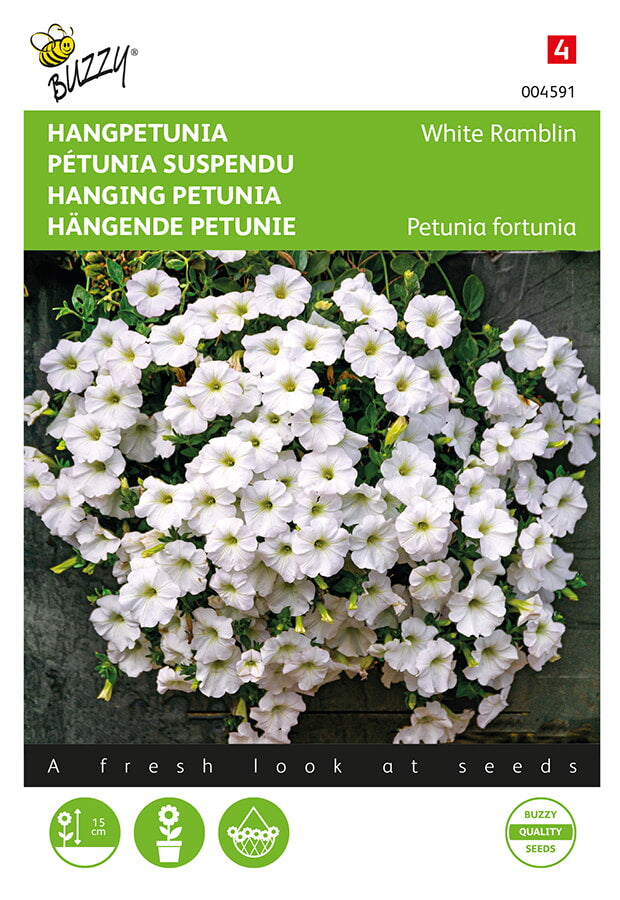 Hanging Petunia - White Ramblin - 25 seeds